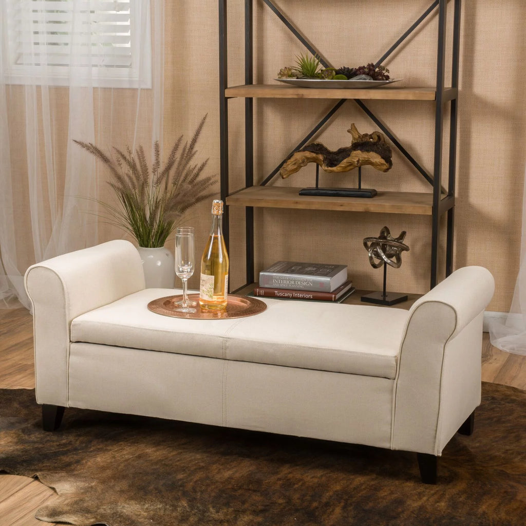 Beige Fabric Upholstered Storage Ottoman Bench J572942