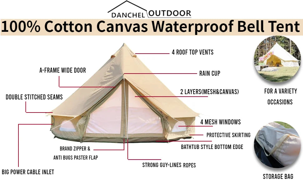 9.8ft Waterproof Cotton Canvas Bell Tent M7681