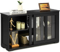 Antique Stackable Sideboard Cabinet with Sliding Door Window M335951