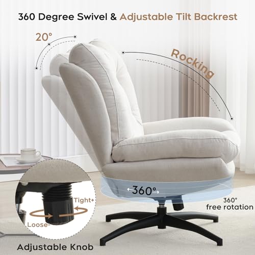 Green Chenille Swivel Accent Chair with Ottoman H32359
