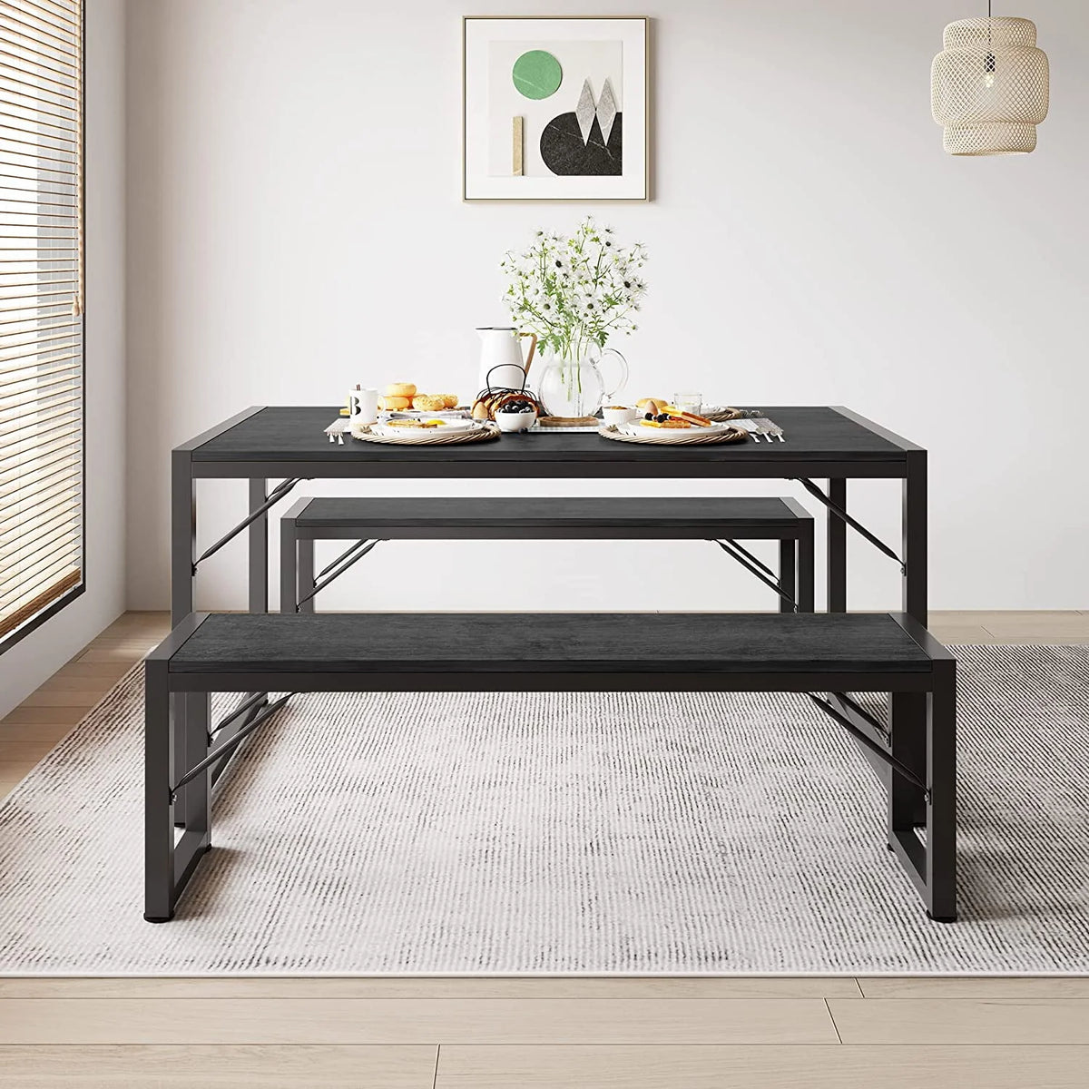 Black Modern Dining Table and Chairs for 4 F344489
