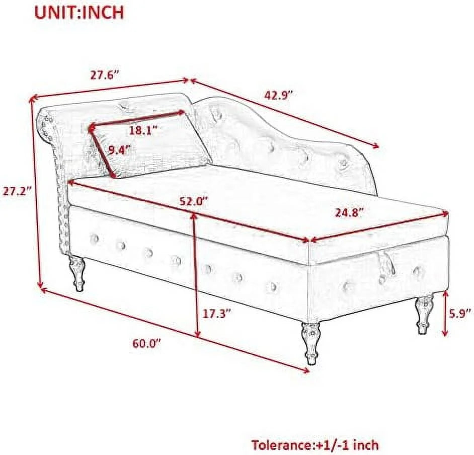 Tufted Velvet Chaise Lounge with Nailhead Trim O6412