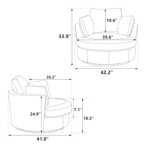 Ivory Sherpa Swivel Accent Barrel Chair with 3 Pillows W6858