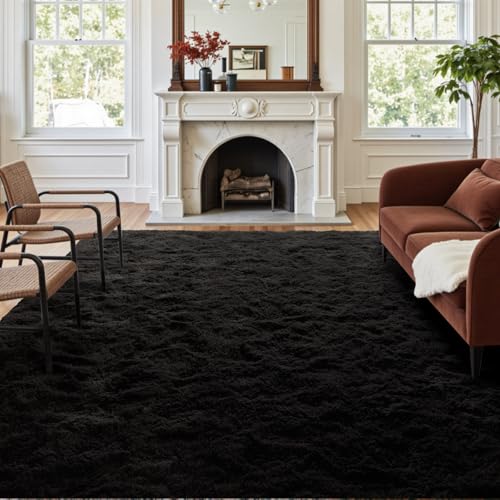 6x9 Ft Large Shag Black Rug X462