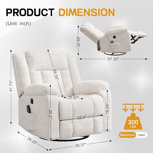 360° Swivel Rocking Recliner with Massage and Heating N51375