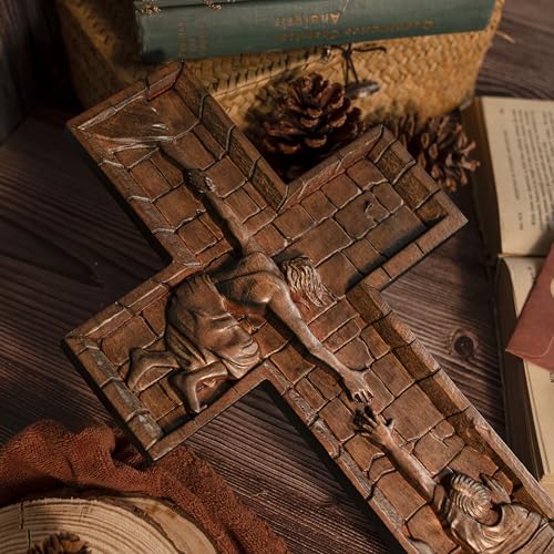 14 Inch Wooden Wall Cross with Hook O460565