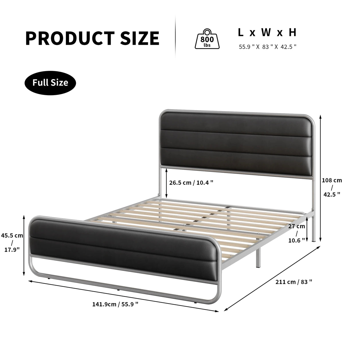 Full Bed Frame with PU Leather Upholstered Headboard T951241