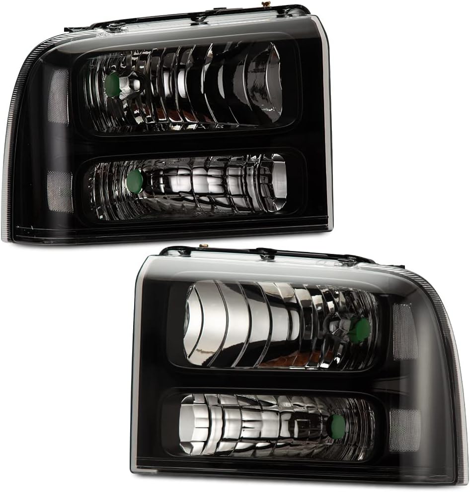 Clear Lens Black Housing Amber Reflector Headlights for Ford Super Duty D15411