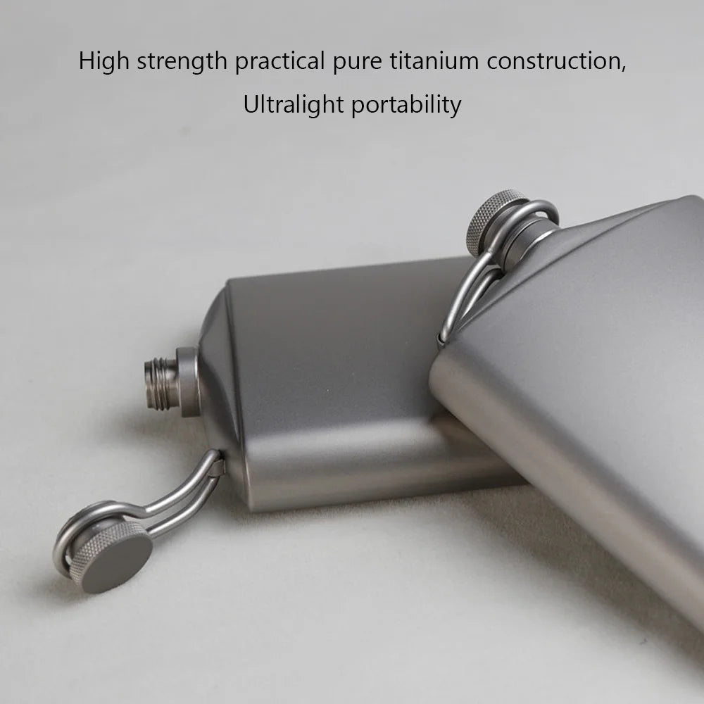 Titanium Flask Hip Flagon with Screw Clip Ultralight Hydration Flat Bottle with Ti Funnel T216462