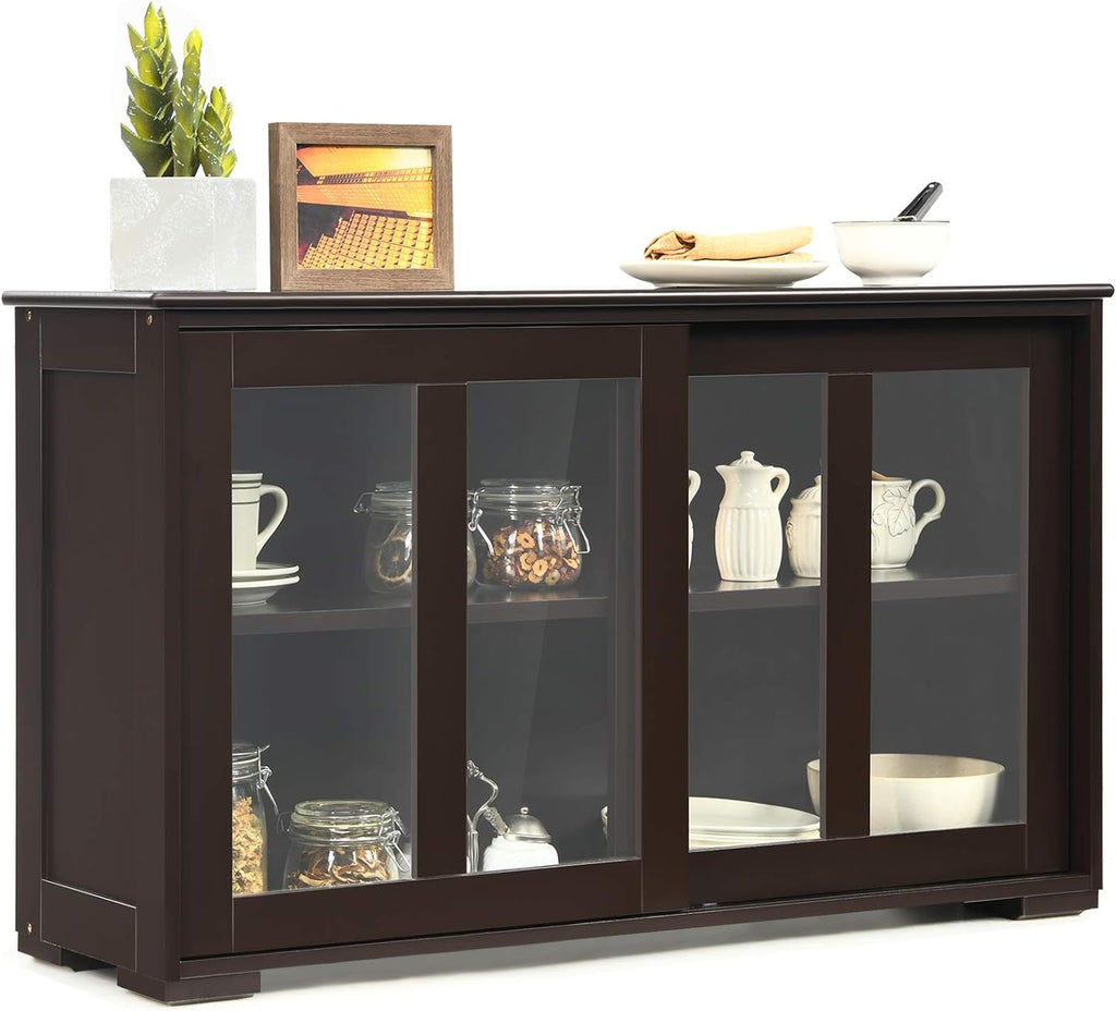 Antique Stackable Sideboard Cabinet with Sliding Door Window M335951