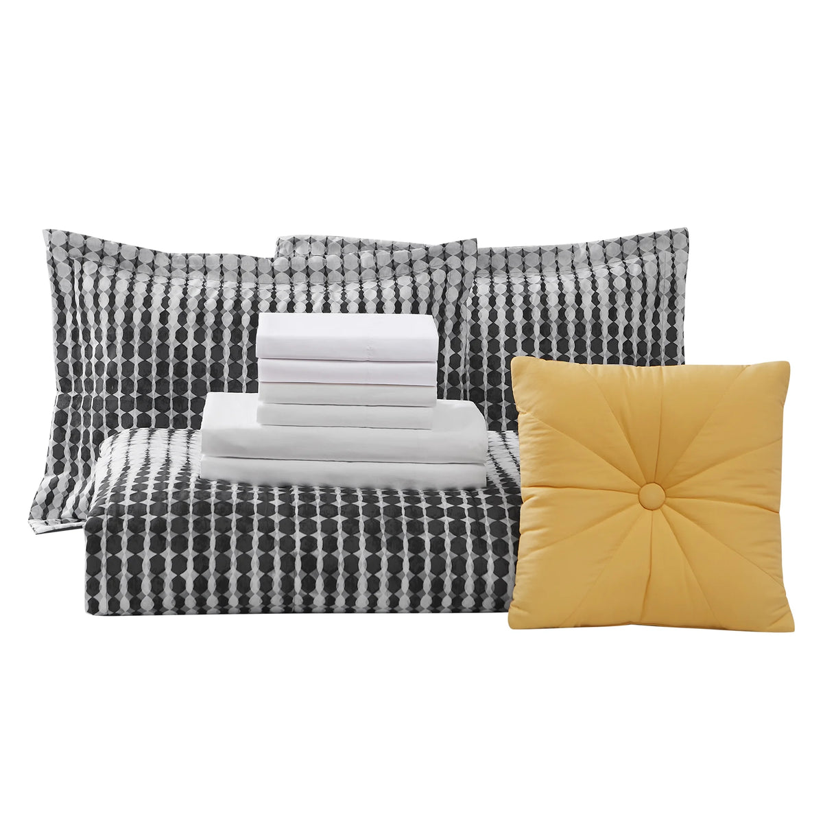 Rich Black Floral 10 Piece Queen Comforter Set with Sheets R36050