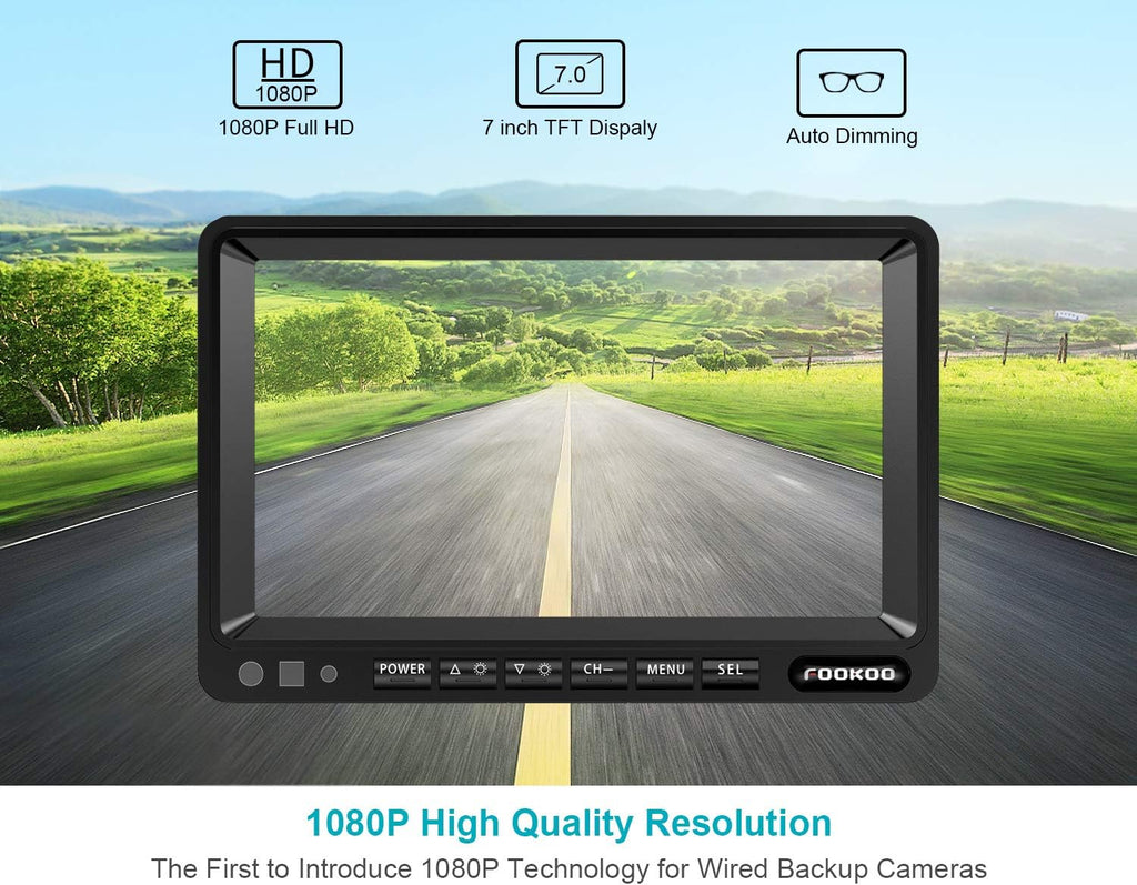 HD Backup Camera System Kit, 7" 1080P Reversing Monitor, IP69 Waterproof Rear View Camera J97838