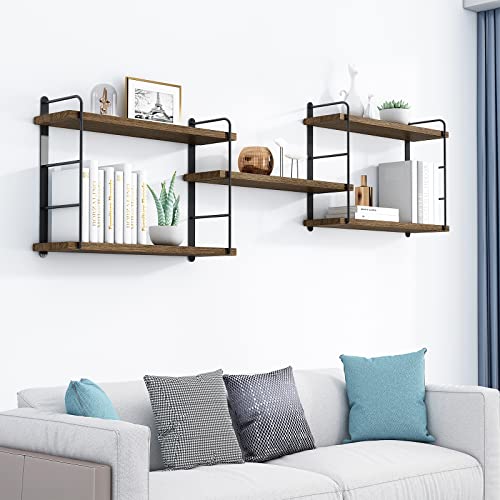 Wall Mounted Floating Shelves, 5 Brown Wood Shelves D22881