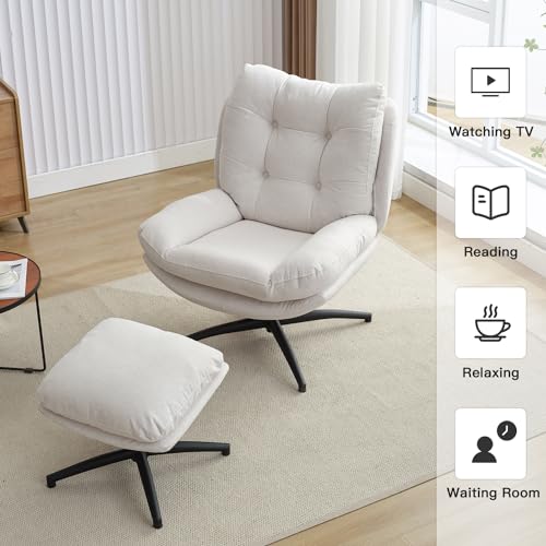 Green Chenille Swivel Accent Chair with Ottoman H32359
