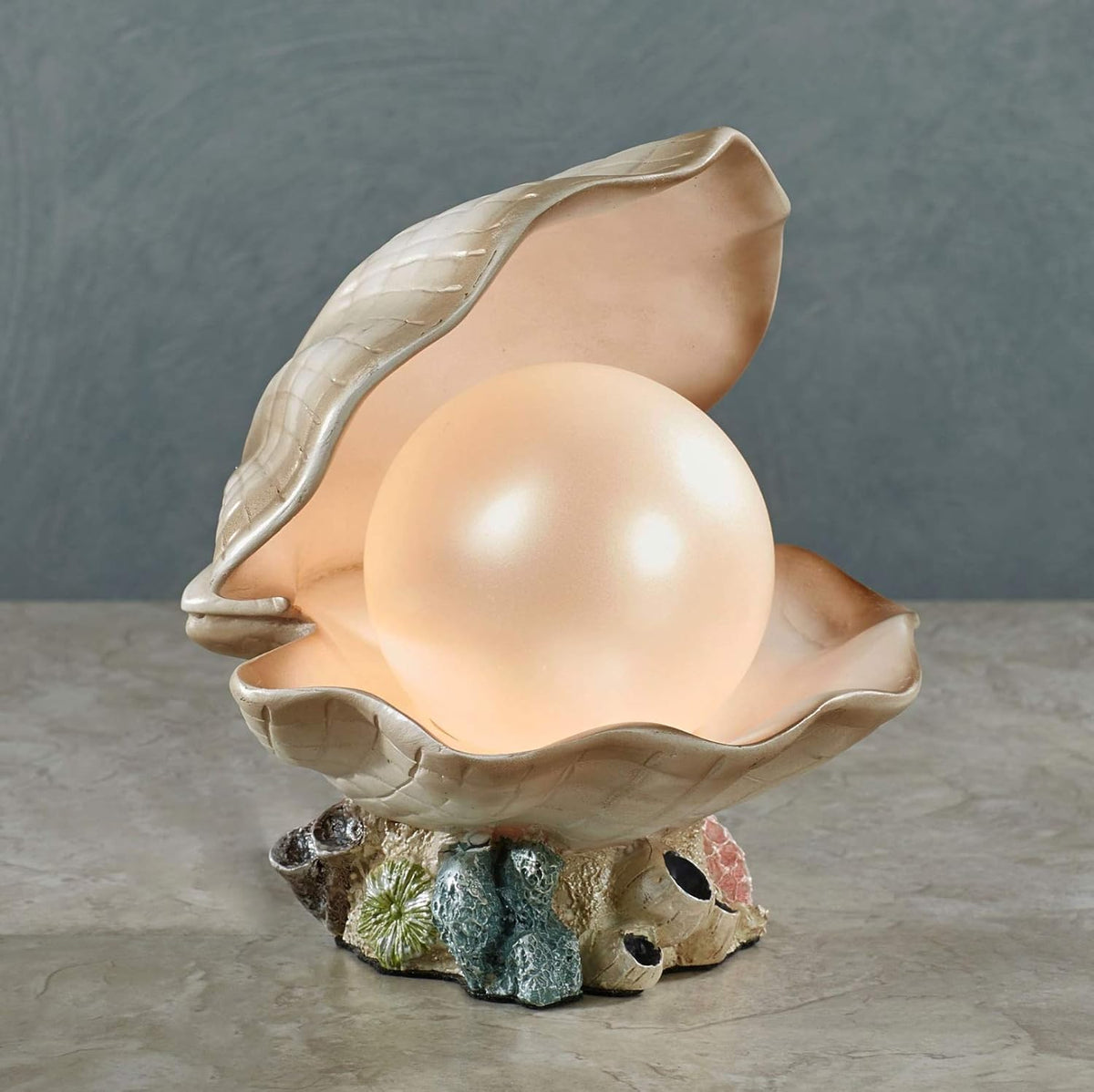 Ivory Resin Clam Night Light, 7 Inches High E185450
