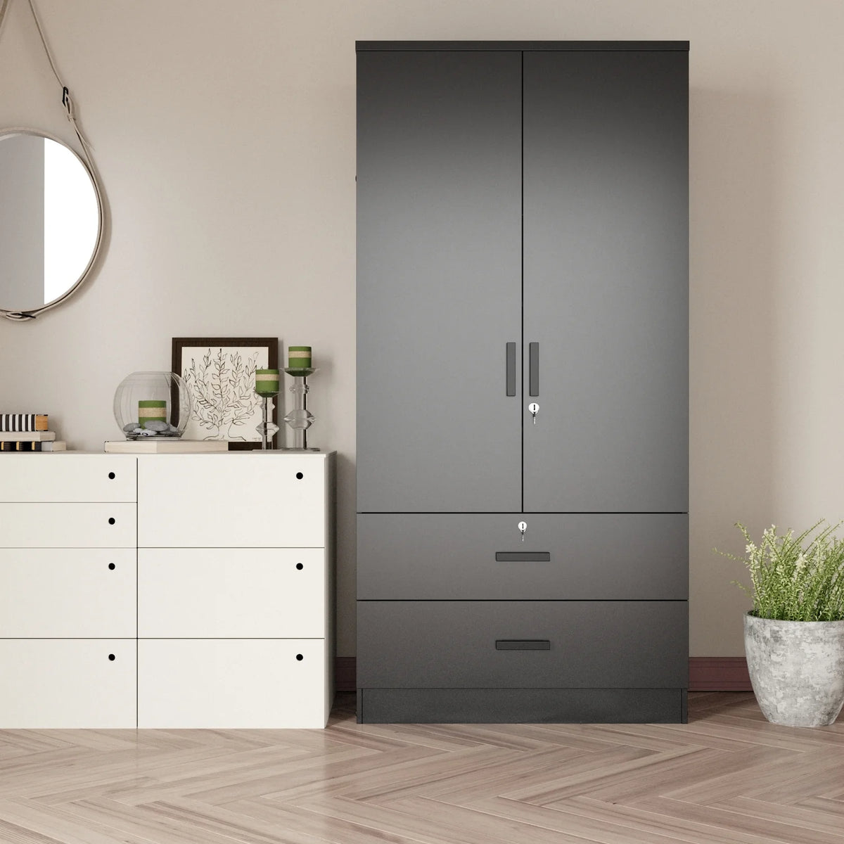 Black 4 Drawer Wooden Dresser with Lock B100