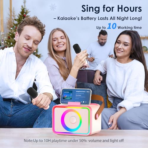 Portable Bluetooth Karaoke Machine with 2 Wireless Microphone and LED Lights W8549