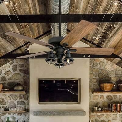 Rustic Industrial Farmhouse LED Ceiling Fan with Light Kit and Remote, 52x22 W1573