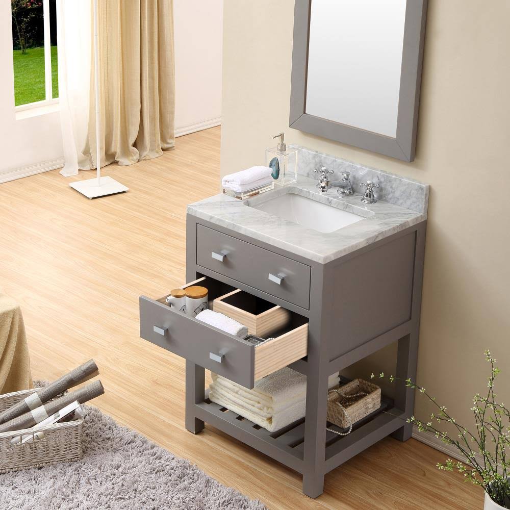 Cashmere Grey Undermount Single Sink Bathroom Vanity with Carrara White Natural Marble Top J657
