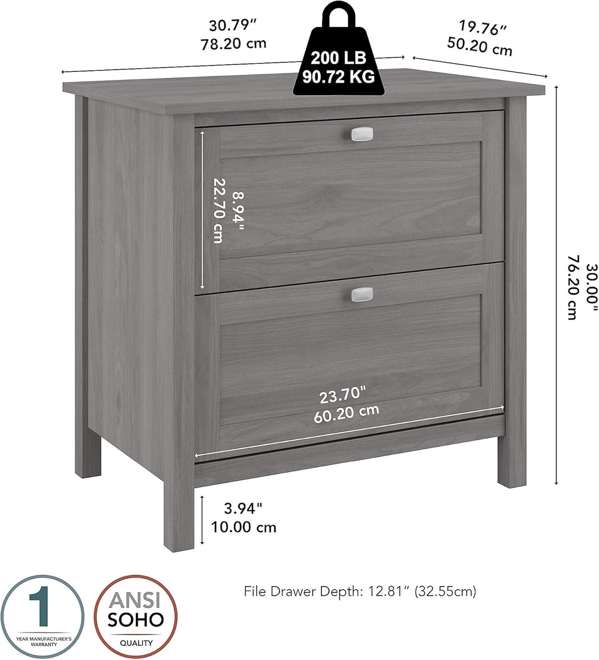 2 Drawer Lateral File Cabinet, Gray P654