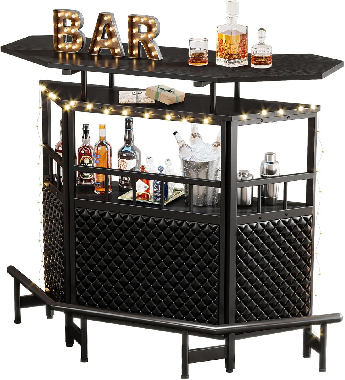 Black 4 Tier Bar Cabinet with Stemware Rack Z112