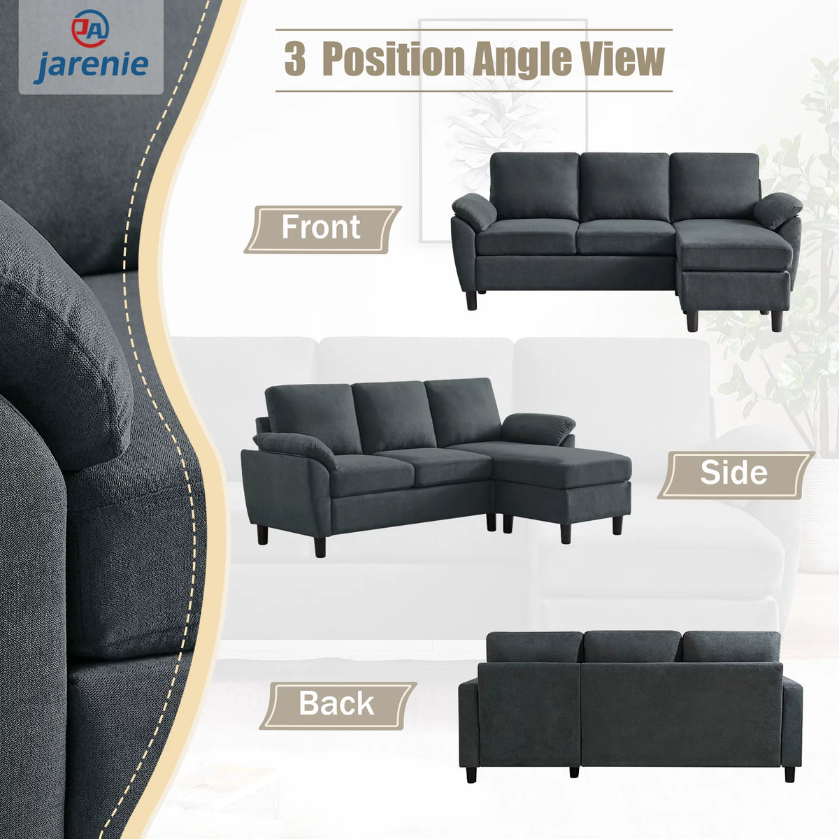 Modern Fabric L-Shaped Sectional Sofa with Chaise D753