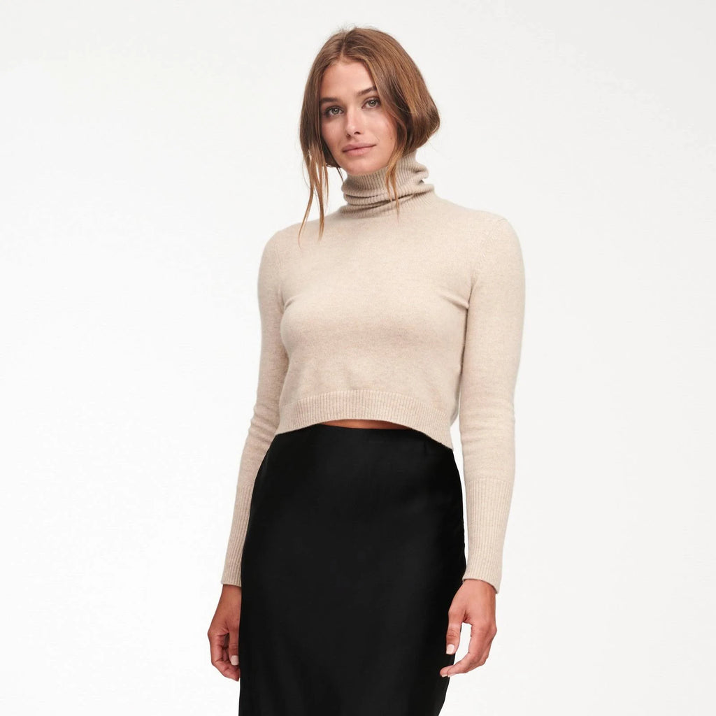 Cashmere Cropped Turtleneck Oatmeal I4656