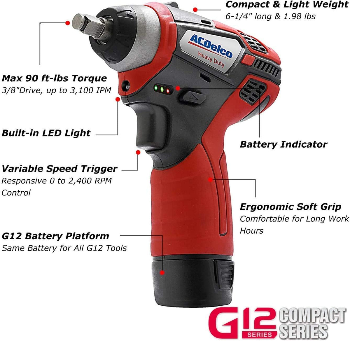 12V Cordless Li-ion Mini Polisher, Impact & Ratchet Wrench Combo Tool Kit with 2 Batteries V473677