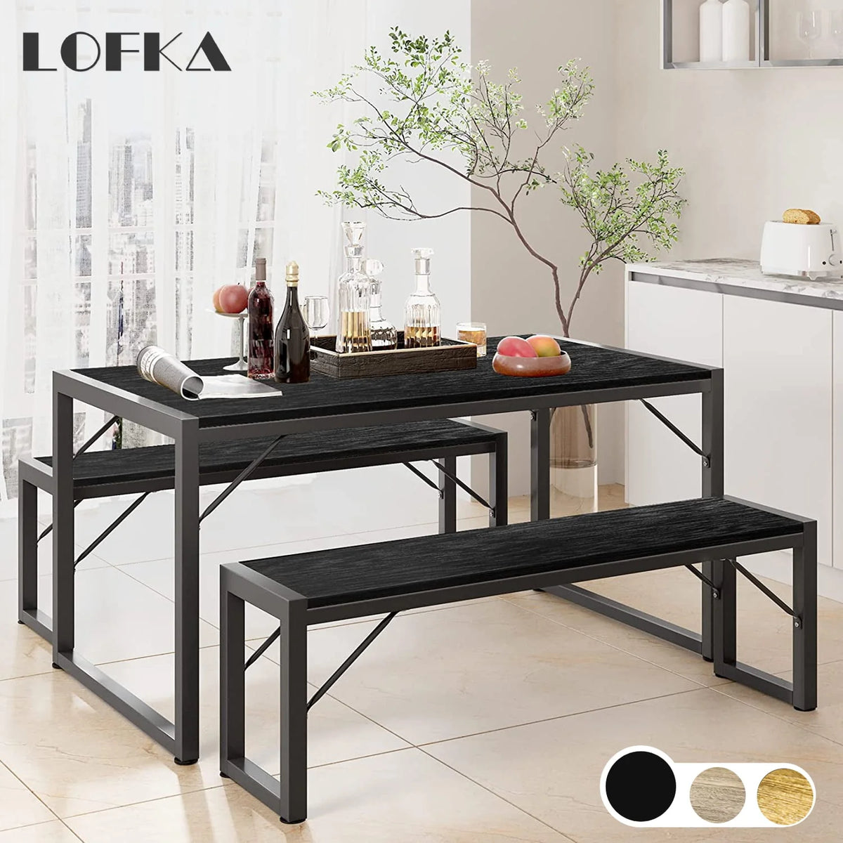 Black Modern Dining Table and Chairs for 4 F344489