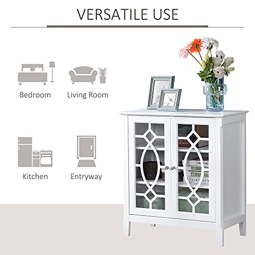 White Glass Door Sideboard Buffet Cabinet with Adjustable Shelves N805586