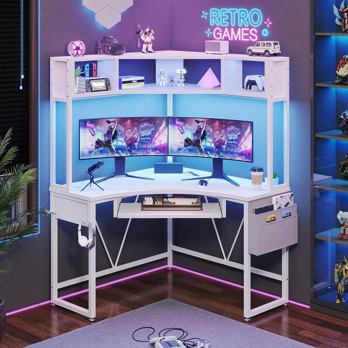 White Corner Computer Desk with Hutch Q110