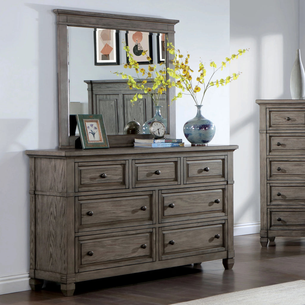 Gray Wood 7-Drawer Dresser with Mirror X751