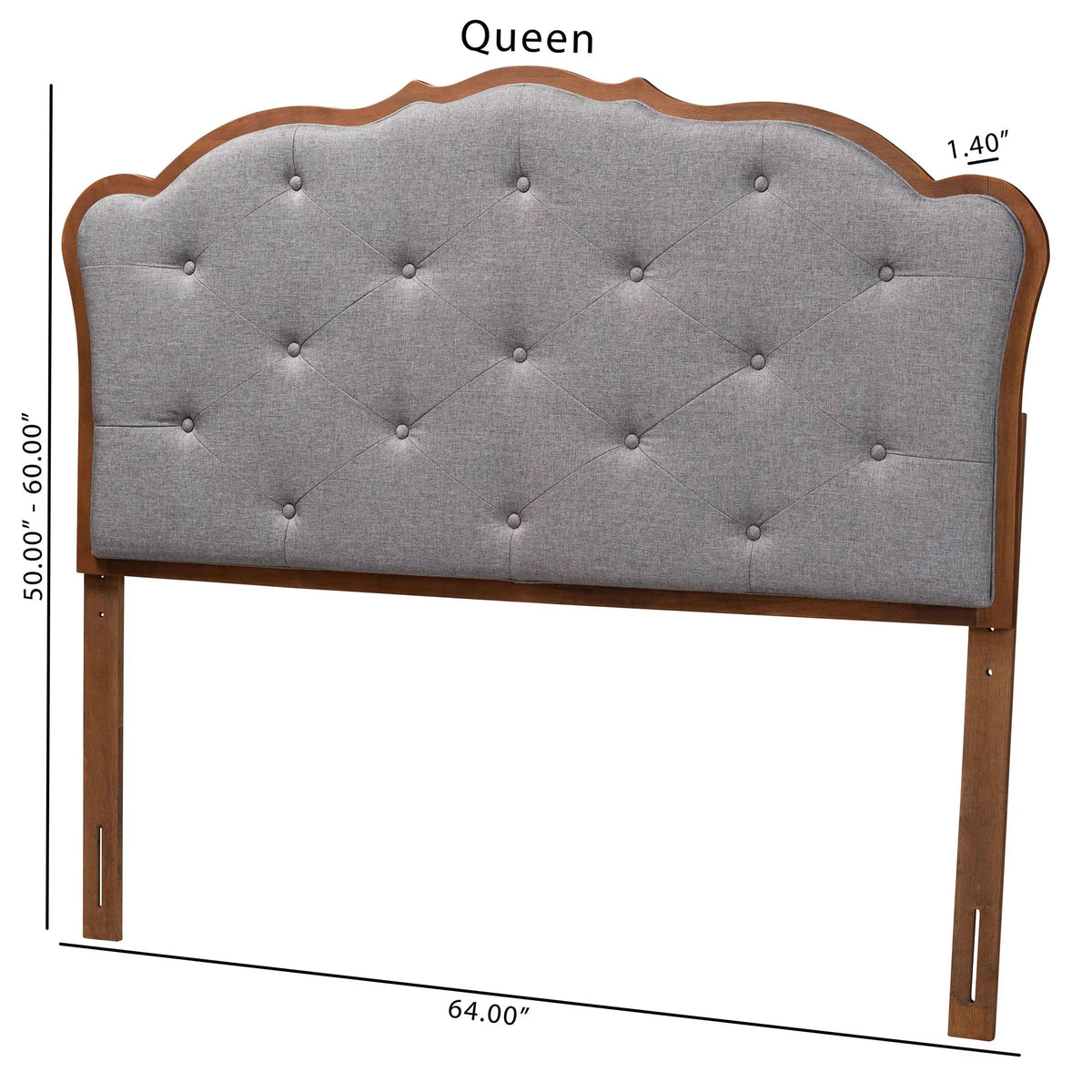 Grey Fabric and Walnut Brown Wood King Size Headboard X17701