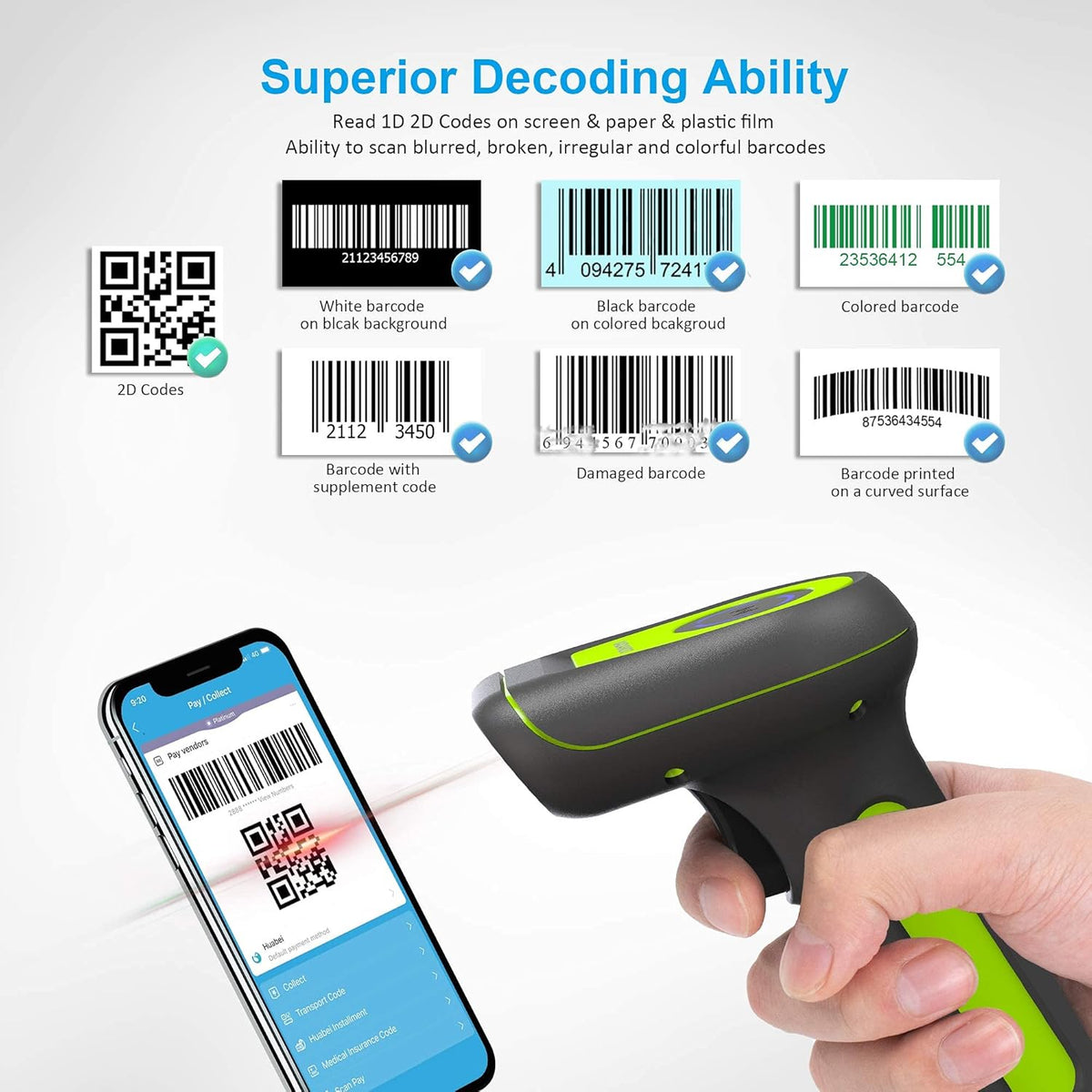 Cordless 2D 1D QR USB Handheld Barcode Scanner U620