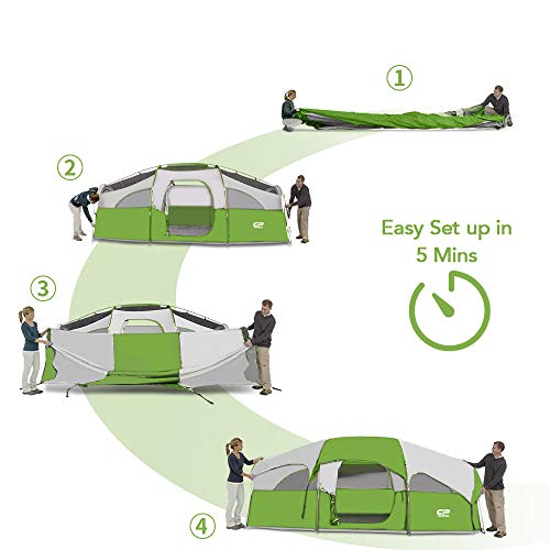 8 Person Weather Resistant Camping Tent with Carry Bag A37502
