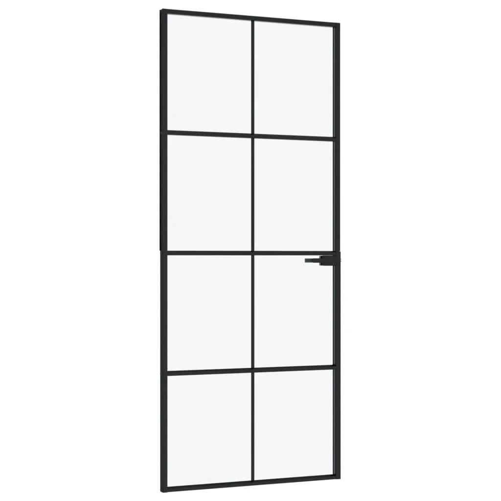 Black 32.7"x79.3" Tempered Glass Aluminum Slim Interior Door B49586