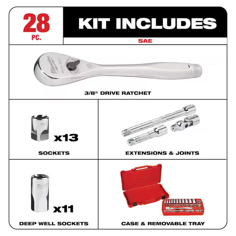 3/8 in. Drive SAE Ratchet and Socket Mechanics Tool Set (28-Piece) P153