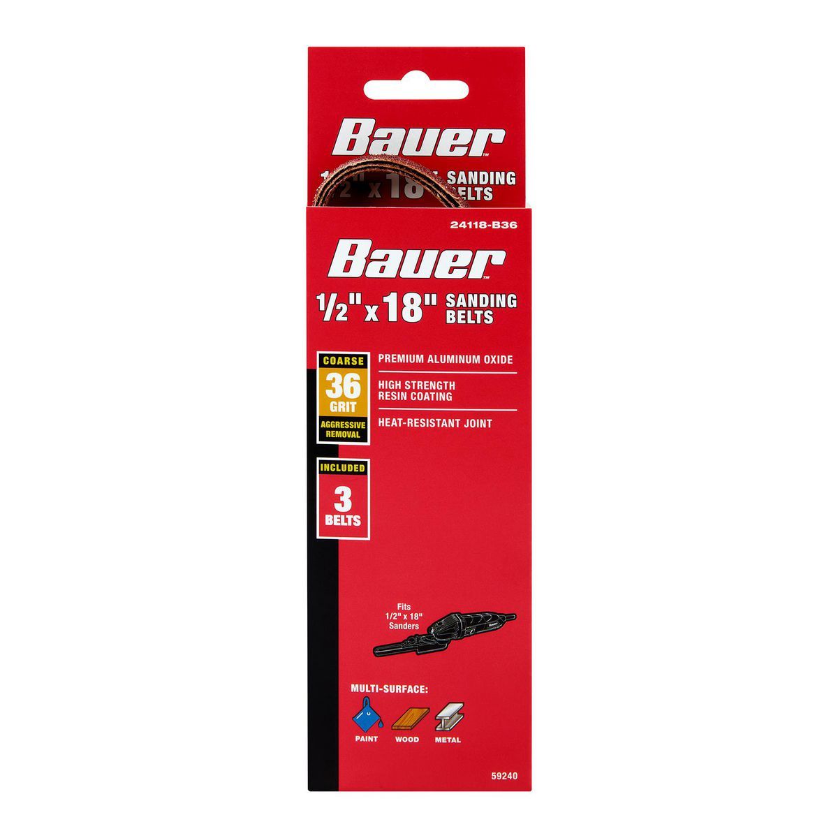 1/2 in. x 18 in. 36-Grit Aluminum Oxide Sanding Belts 3-Pack N256348