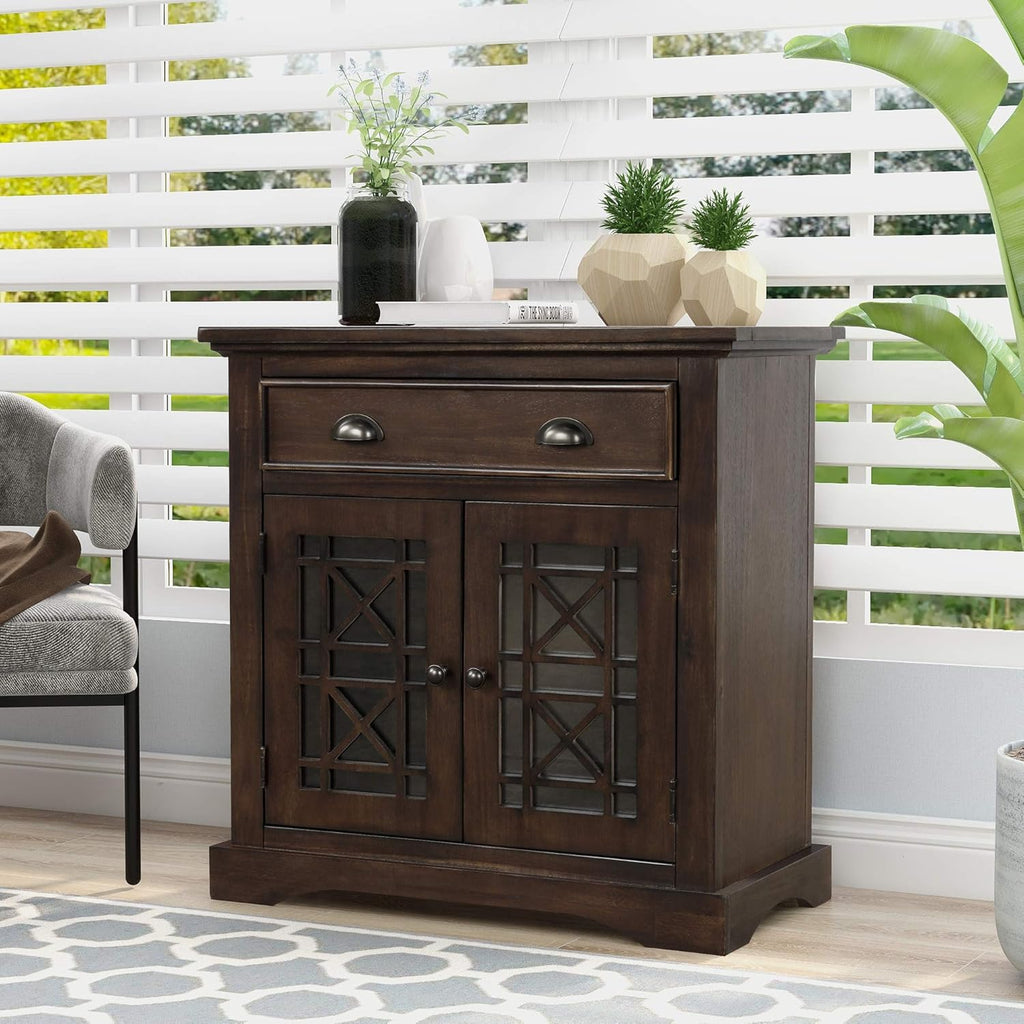 Espresso Storage Cabinet with Doors and Wood Drawer F49336