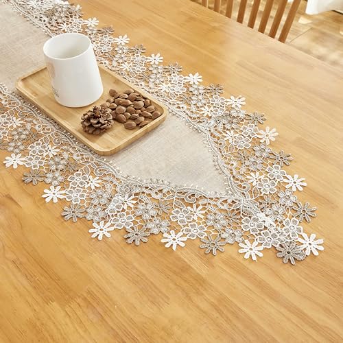 Beige Floral Lace Table Runner 120 inches L3552