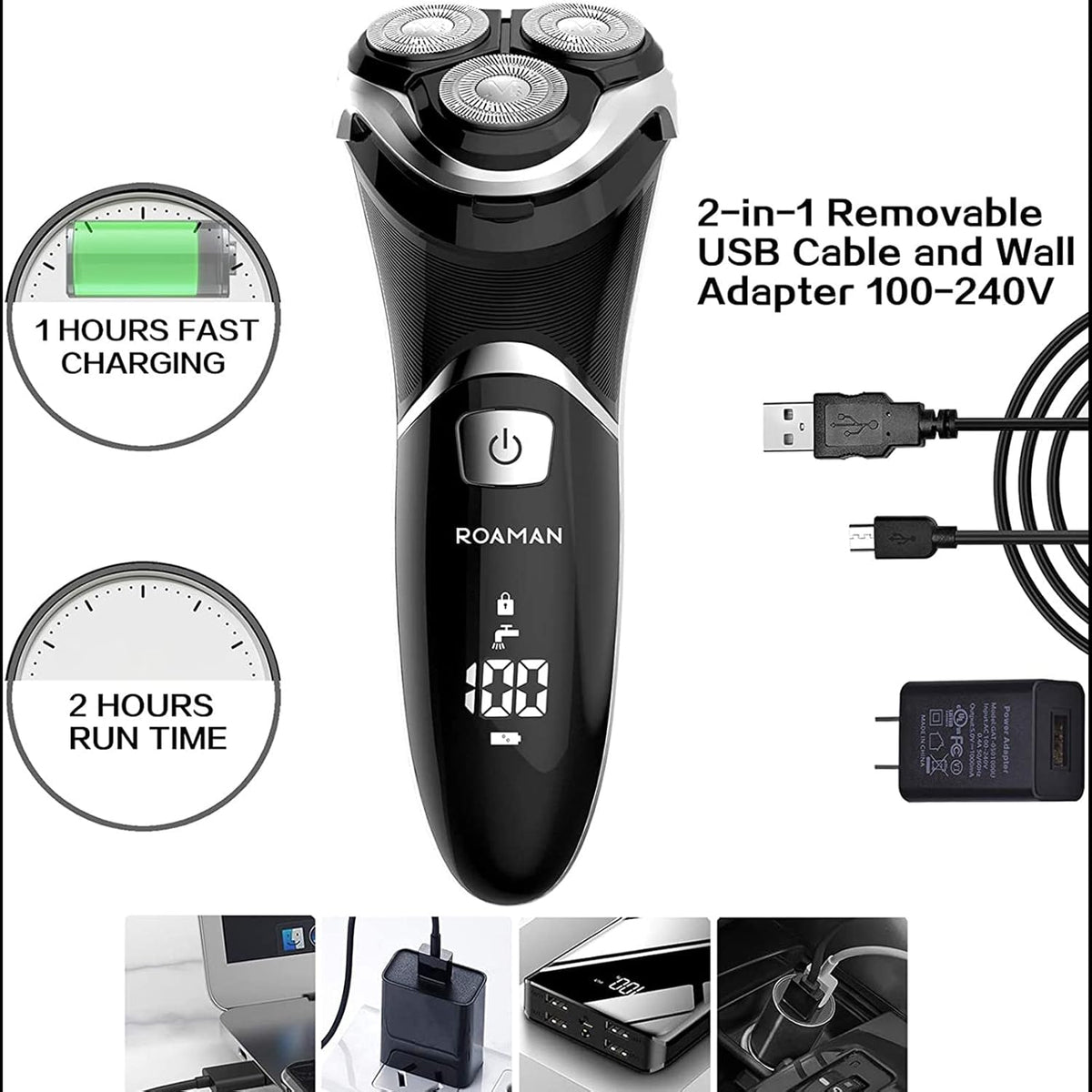 Electric Razor, Rechargeable Corded and Cordless Electric Shaver with Pop-up Trimmer, Wet Dry IPX7 Waterproof, Pack of 2 W64946
