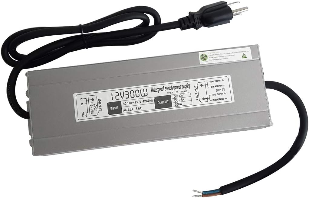 200W Waterproof Power Supply Transformer, 110-130V AC to 12V DC Output 16.7A Adapter with 3 Feet Cable N4881