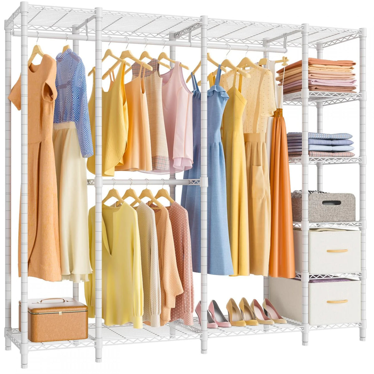 Heavy Duty Metal Clothing Rack with Shelves White G365