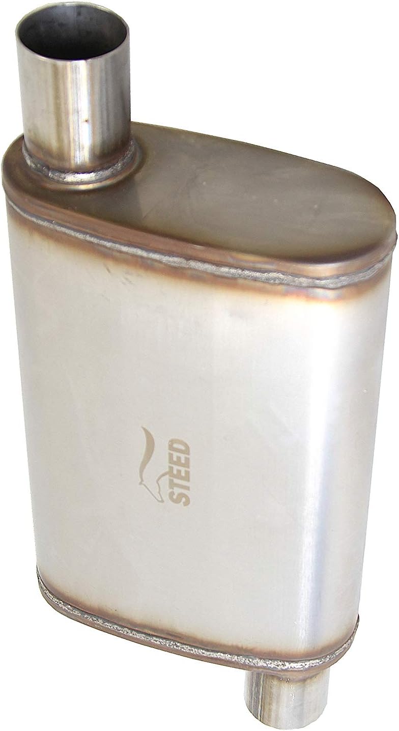 1-Piece Stainless Steel Oval Muffler Exhaust 2.25 inches Offset Inlet Outlet Pack of 2 D1003