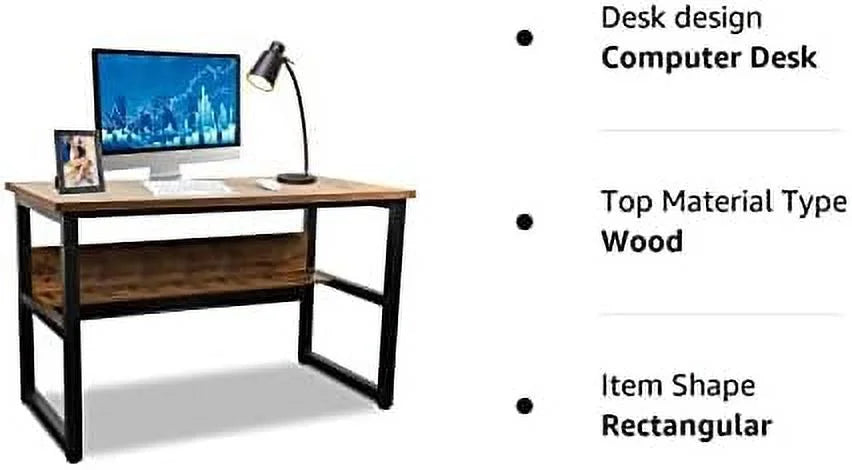 Computer Desk with Shelves 47 Inches Natural Wood Black Metal Frame H41063