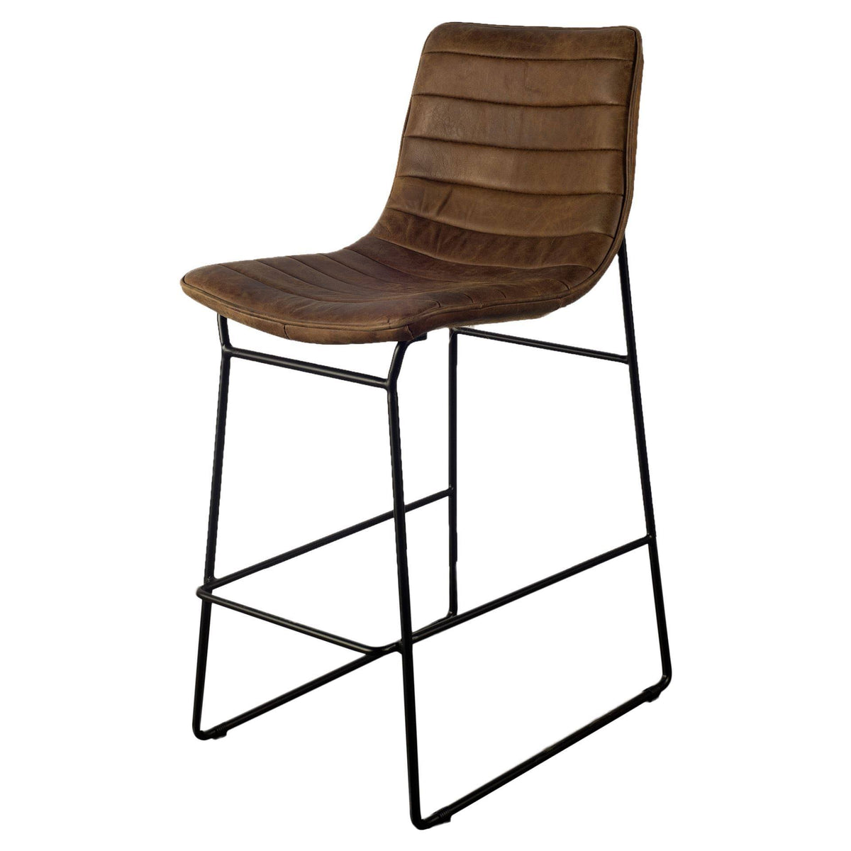 Brown Leather Seat Black Metal Frame Stool S660408