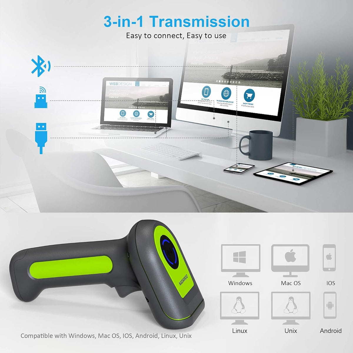 Cordless 2D 1D QR USB Handheld Barcode Scanner U620
