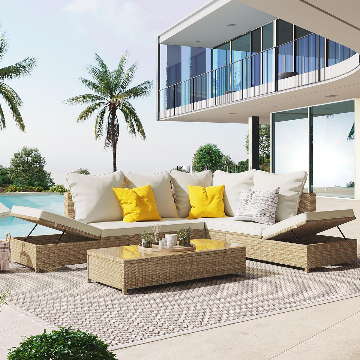 6 Seat PE Rattan Sectional Sofa Set with Adjustable Chaise R220471