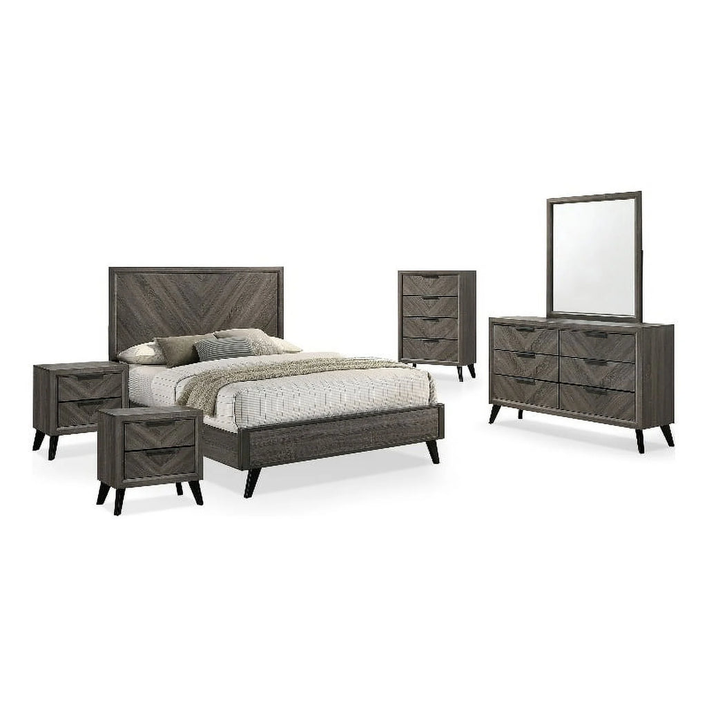 6pc Wood Gray Bedroom Set Queen E655