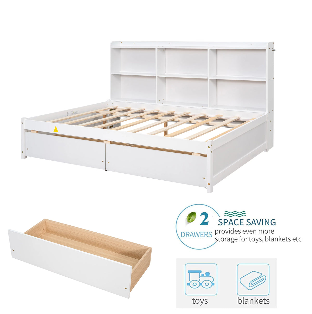 Full Size Platform Bed with Bookcases and Drawers Gray S84246